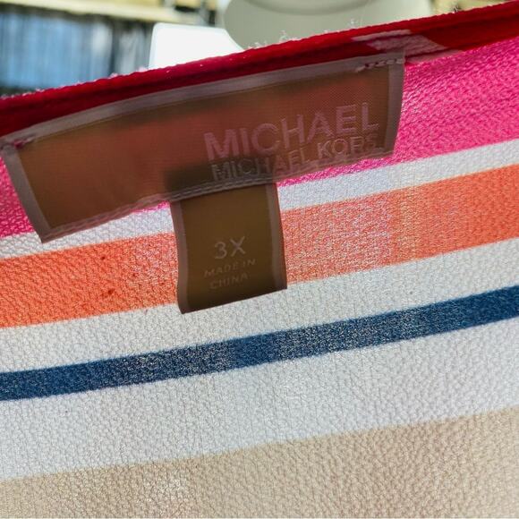 MICHAEL KORS Pink White Striped Side Tie Short Sleeve Tunic Blouse Top Shirt 3X - Picture 6 of 11